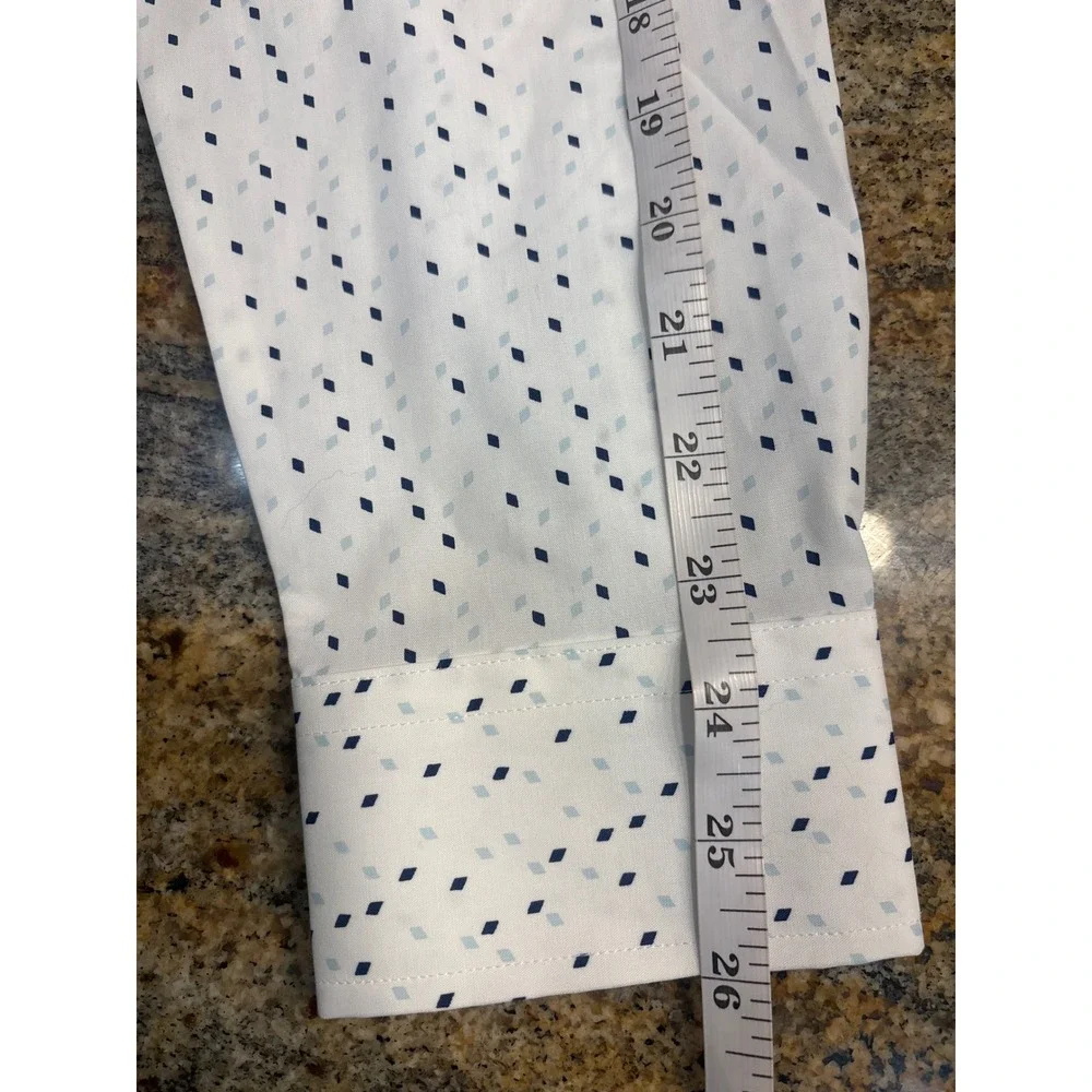 NWT Banana Republic Mens Slim Fit Non-Iron Shirt White Blue Geometric Diamond L